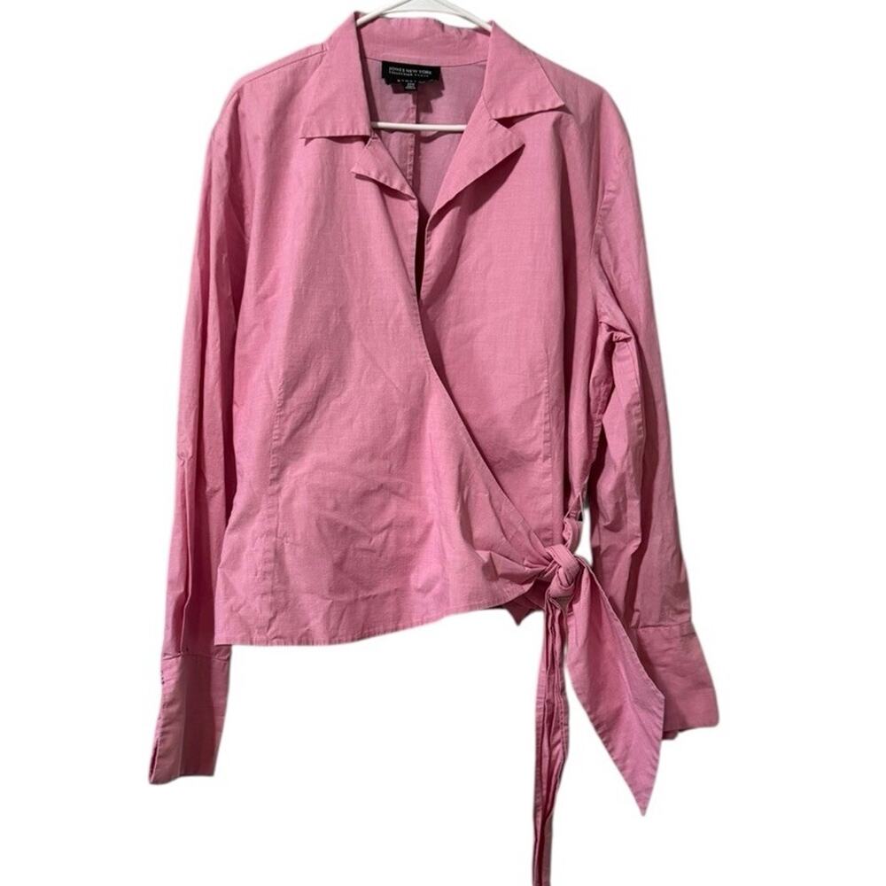 Jones New York Collection Woman Size 22W Stretch Pink Criss Cross Tie Botton